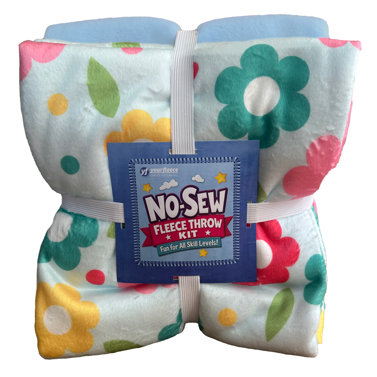 Retro Flowers Silky Premium Fleece No-Sew Throw Fleece Fabric Kit